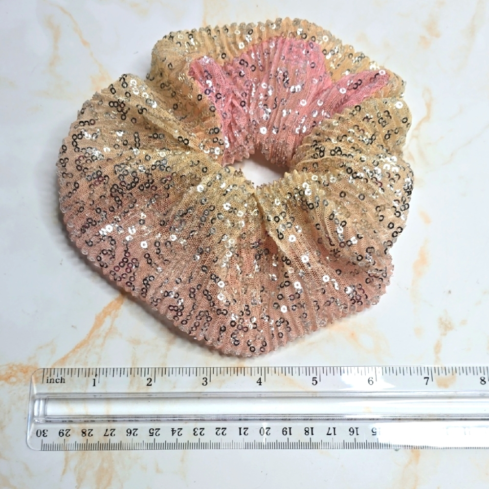 Extra Large Sequin Scrunchie Pink And Yellow